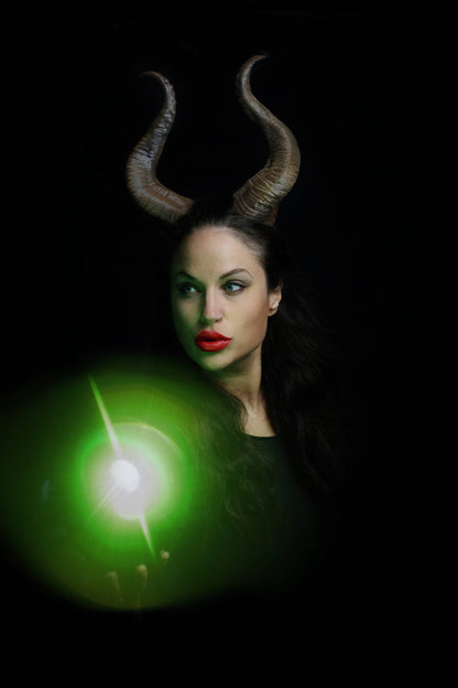 NEW PREMIUM! 13" curve Maleficent Inspired Horns  3D Printed (Ultra Light Weight Plastic) Suitable for adults comic-con - Mud And Majesty