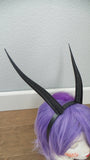 Elegant Black  Gazelle horns Goat horns on headband Elegant smooth cosplay horned headband long and thin Photo prop horns Furry addition - Mud And Majesty