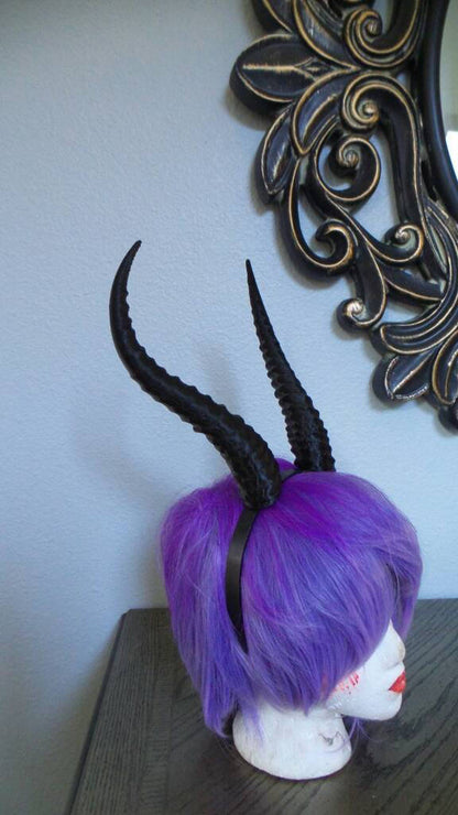 Gazelle horned headband Elvish Larp headdress black animal horns 3D print - Mud And Majesty