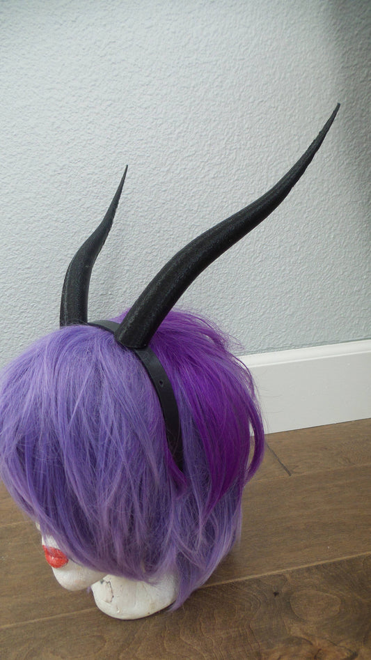 Elegant Black  Gazelle horns Goat horns on headband Elegant smooth cosplay horned headband long and thin Photo prop horns Furry addition - Mud And Majesty