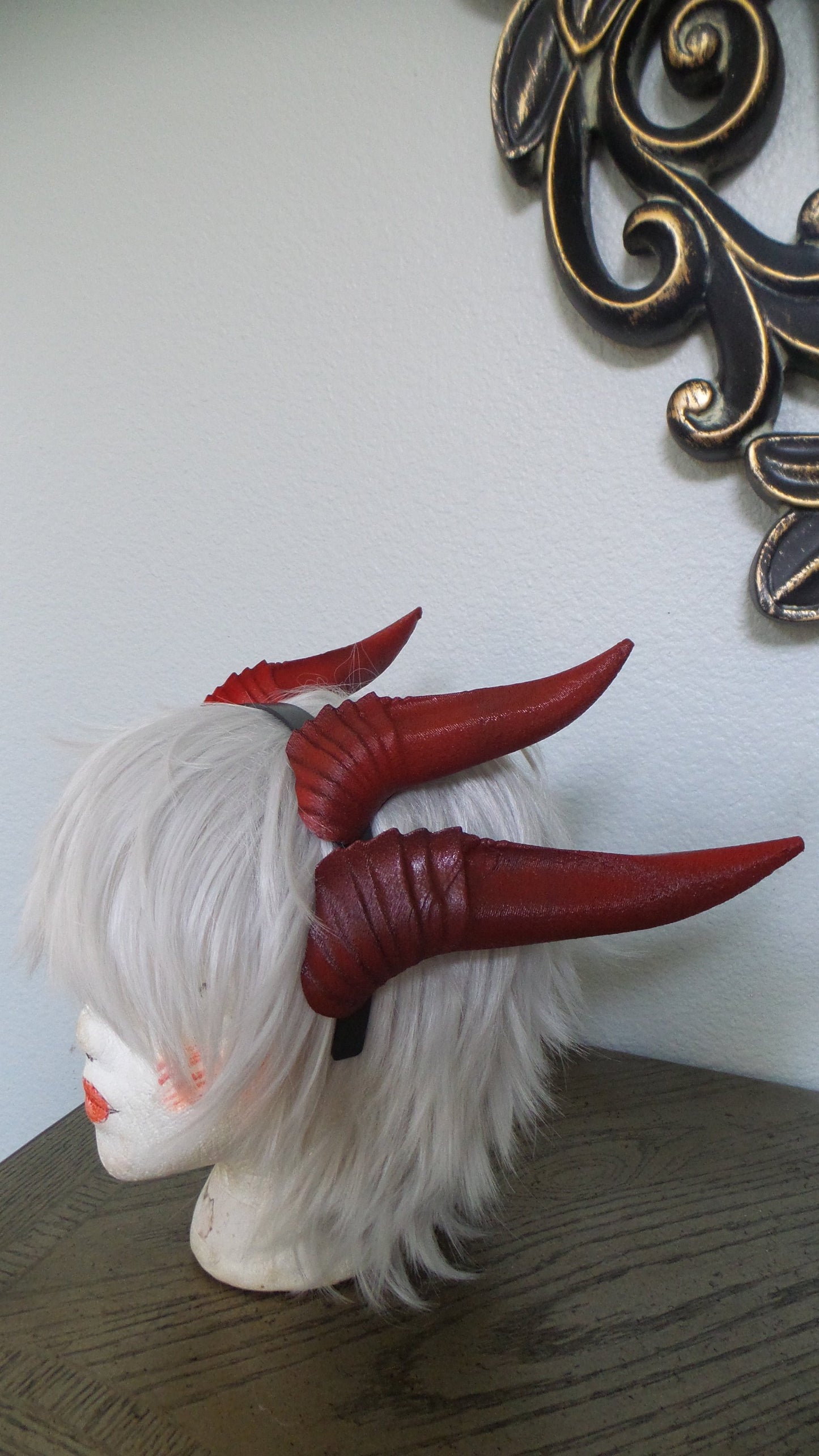 Deanerys Dragon inspired 3d printed Double set horns on headband red costume addition dragon ears four horned beast set lizzard horns - Mud And Majesty