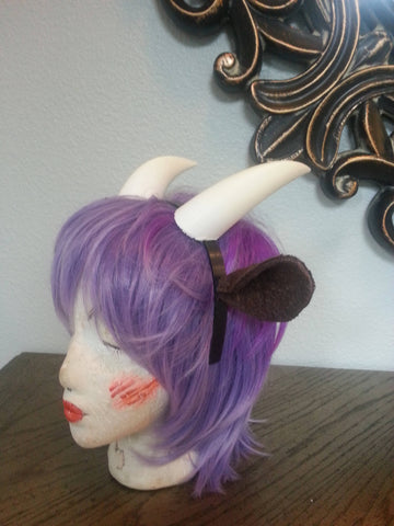 Goat fantasy 3d printed horns with ears option on headband theatre prop stag prop - Mud And Majesty