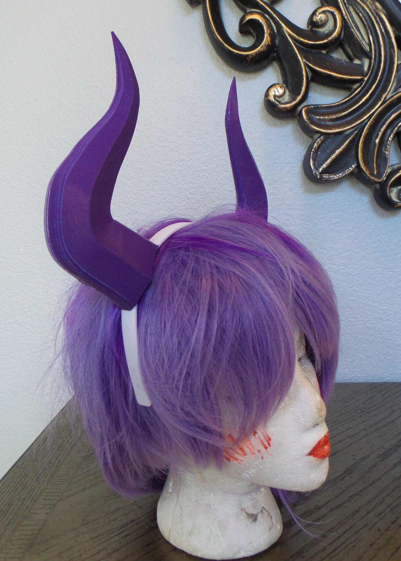 Mt Lady inspired Matador-Bull-horns-purple 3D printed light and seamless headband comic-con cosplay horns - Mud And Majesty