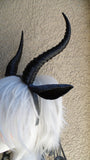 Gazelle horned headband with ears combo Elvish Larp headdress black animal horns 3D print - Mud And Majesty