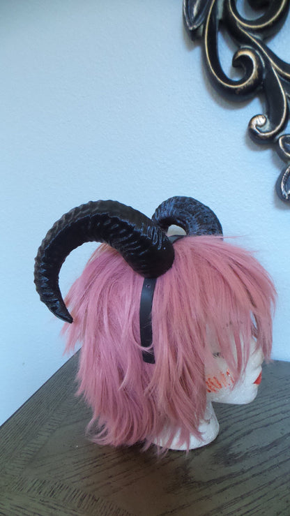 NEW ARRIVAL RAM horns headband 3D printed cosplay comicon fantasy horns  wow large black horned headband black ram horns - Mud And Majesty