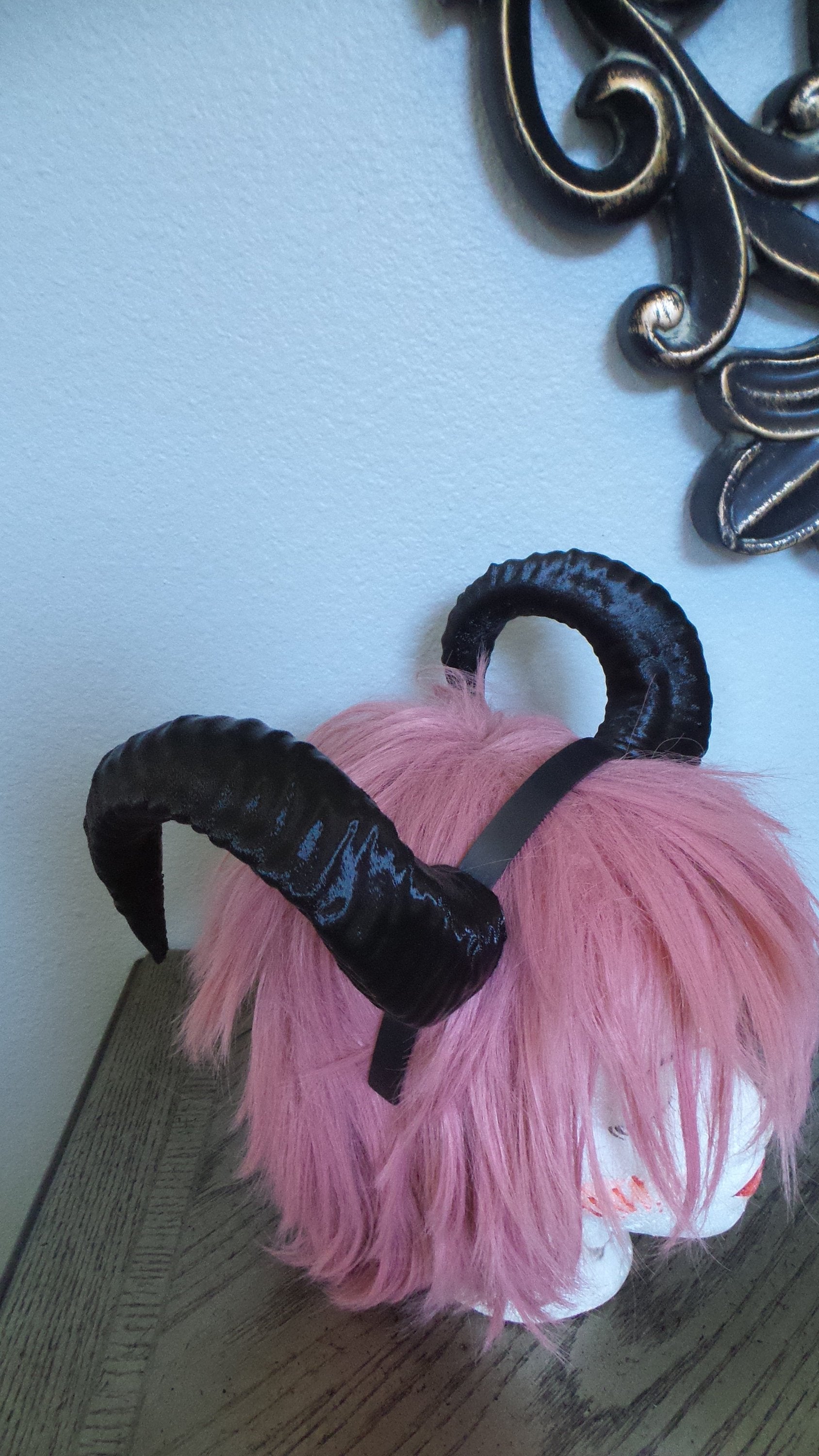 NEW ARRIVAL RAM horns headband 3D printed cosplay comicon fantasy horns  wow large black horned headband black ram horns - Mud And Majesty