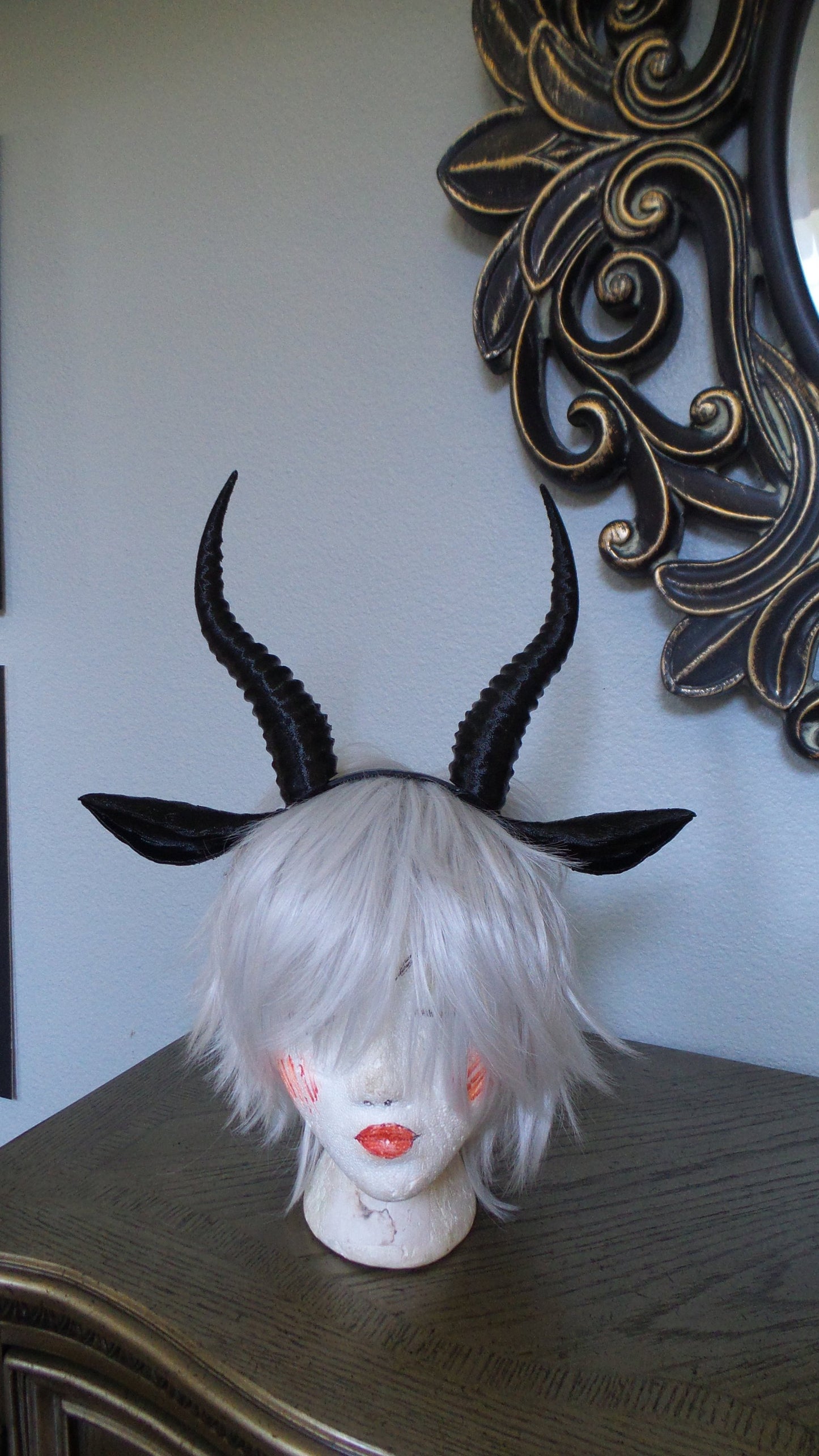 Gazelle horned headband with ears combo Elvish Larp headdress black animal horns 3D print - Mud And Majesty