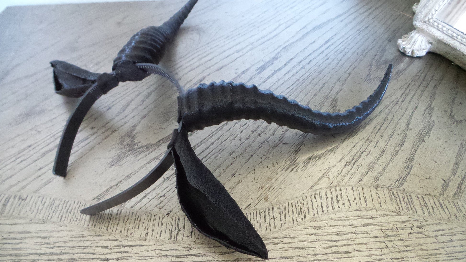 Gazelle horned headband with ears combo Elvish Larp headdress black animal horns 3D print - Mud And Majesty