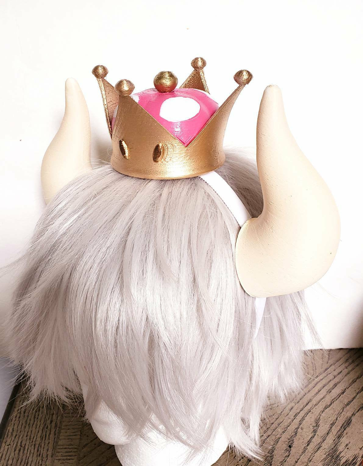 Supercrown lady Bowsette inspired horns and crown set  nintendo Matador-Bull-horns-headband comic-con cosplay horns gaming costume cow horns - Mud And Majesty