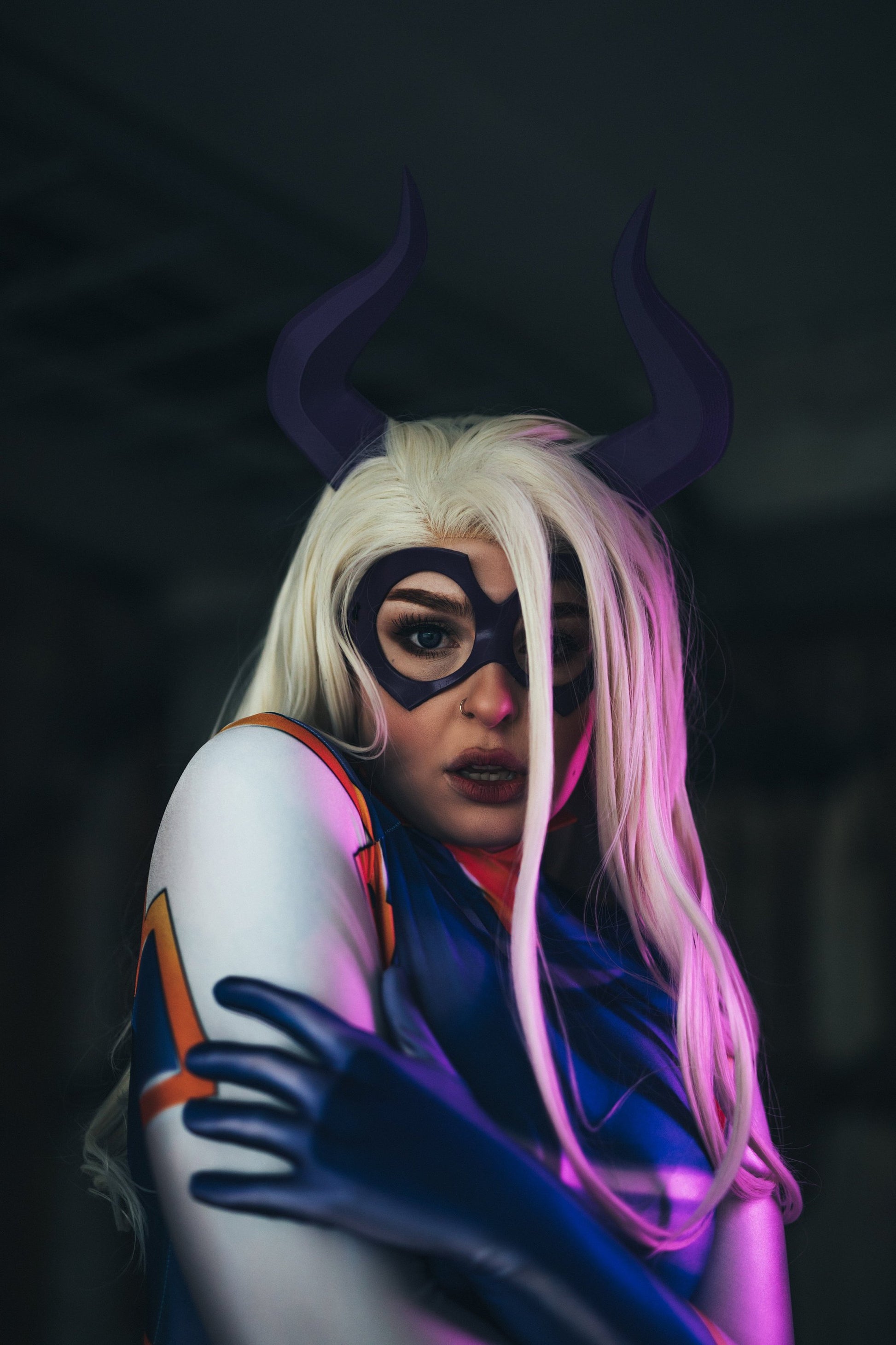 Mt Lady inspired Matador-Bull-horns-purple 3D printed light and seamless headband comic-con cosplay horns - Mud And Majesty