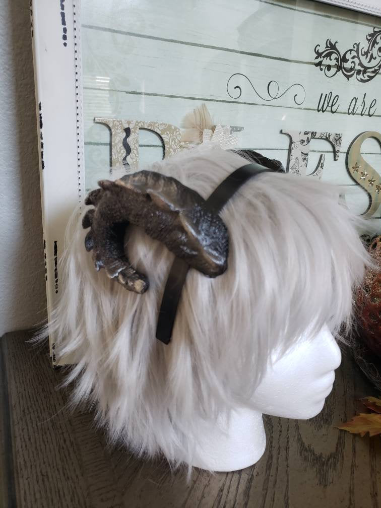 NEW ARRIVAL Small Snap Dragon curled ram horns horned headband 3D printed cosplay comicon fantasy fursuit horns wow curly black sheep horns - Mud And Majesty