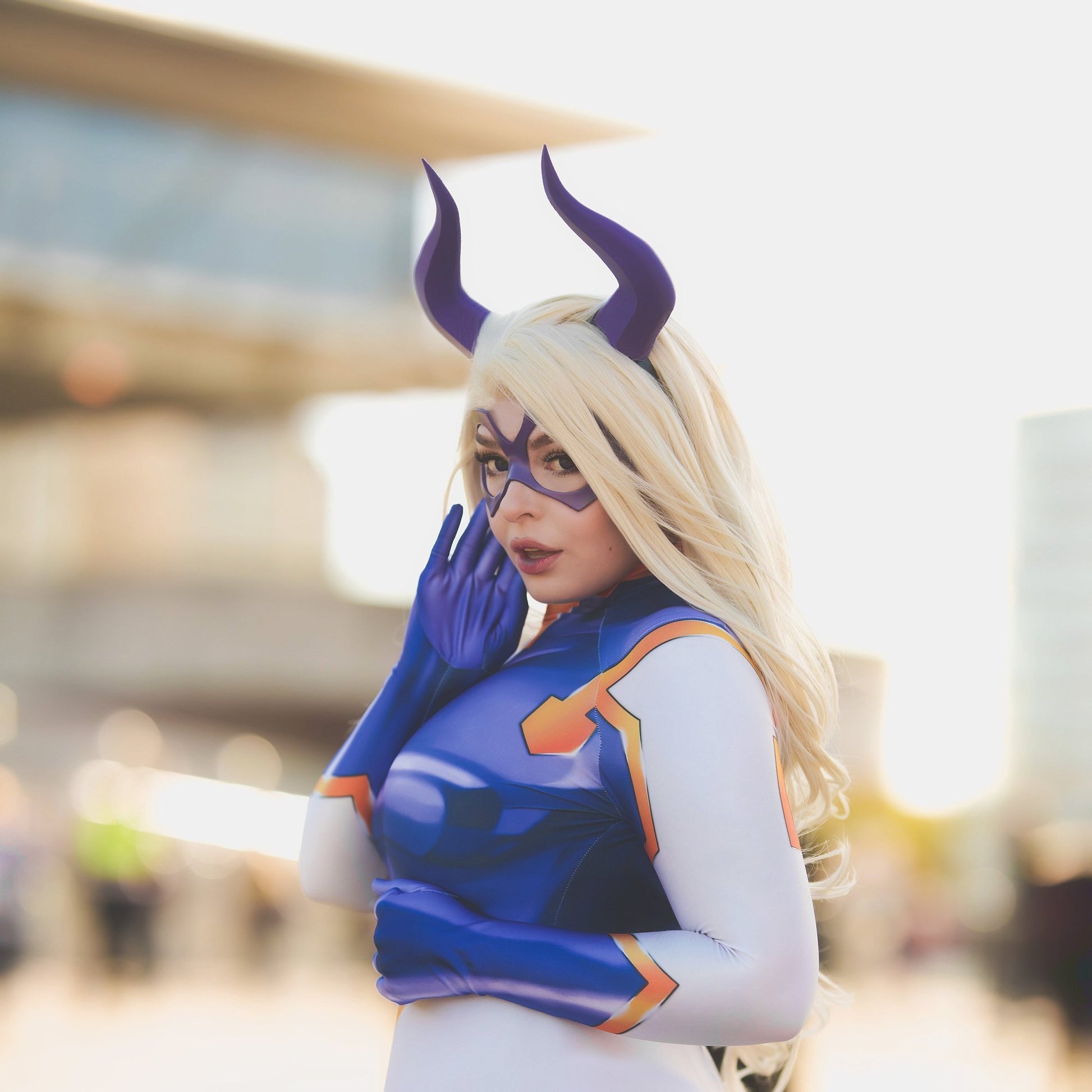 Mt Lady inspired Matador-Bull-horns-purple 3D printed light and seamless headband comic-con cosplay horns - Mud And Majesty