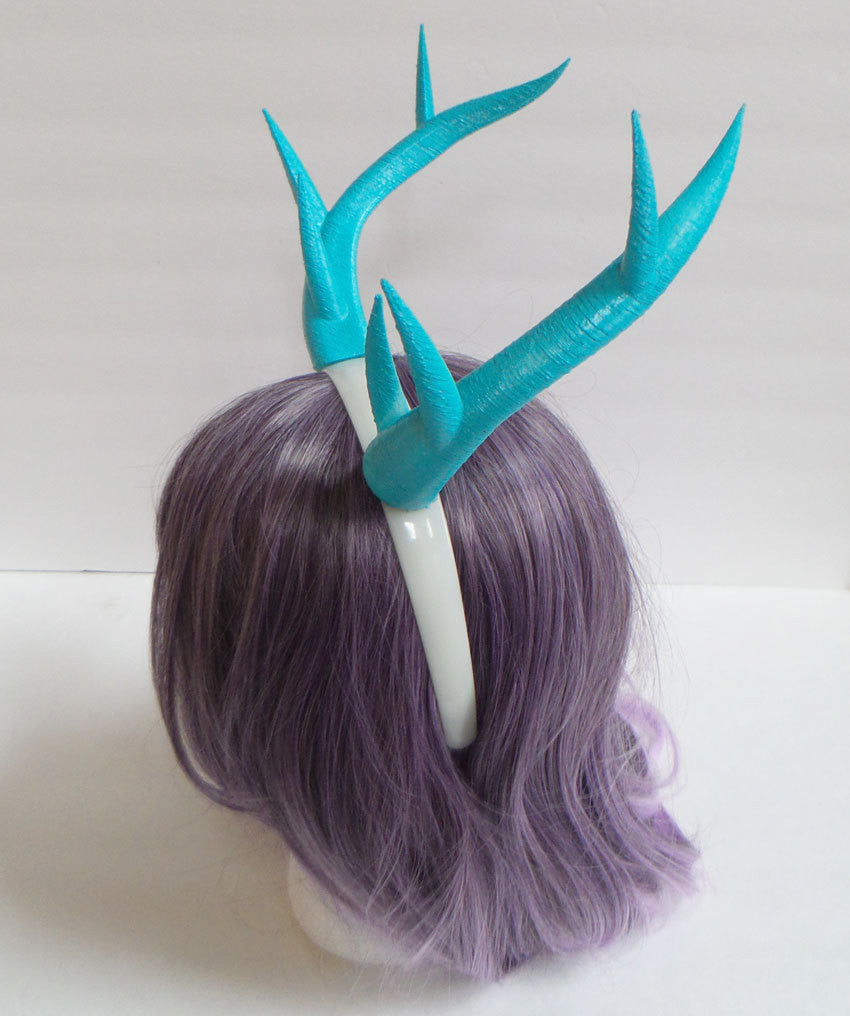 Aqua- Doe/Deer Antlers Horns  3D Printed (Ultra Light Weight Plastic) Blue Reindeer Antlers Reindeer headdress - Mud And Majesty