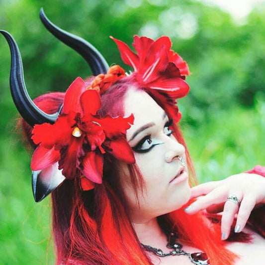 Matador-Bull-horns-Ombre-Black Taurus  horned headband with animal ears comic-con cosplay horns - Mud And Majesty